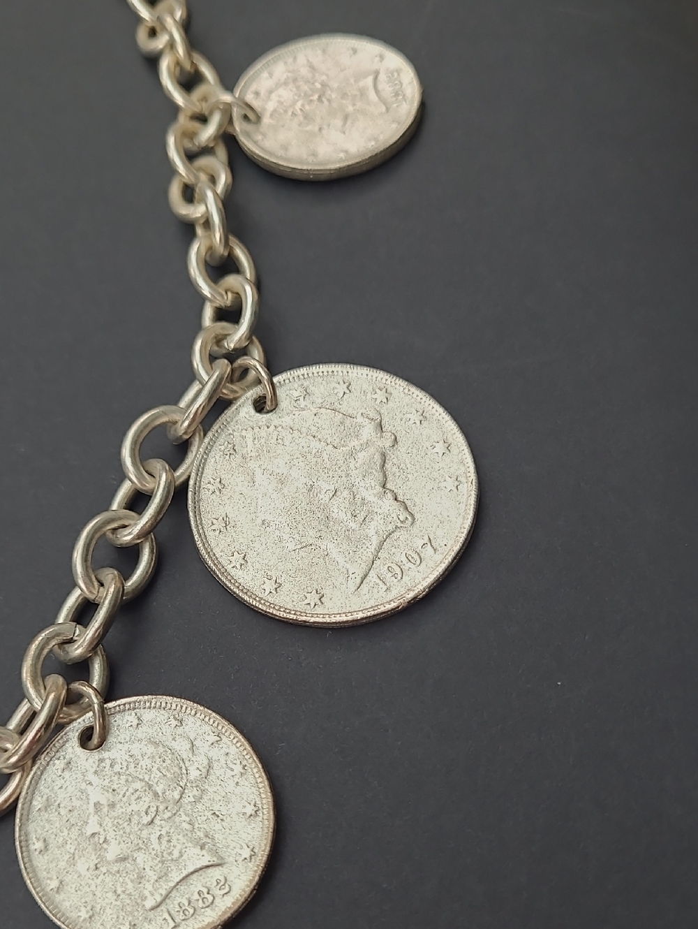 Yochi Silver-Tone Coin Charm Necklace with Dangling Medallions - Picture 3 of 9